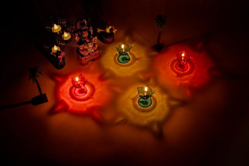 3D Reusable Reflective Shadow Colorful Diya (Pack of 5) - Faydekasauda