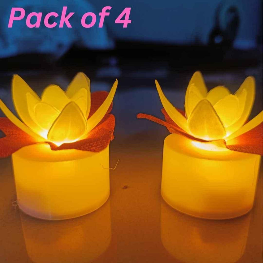 Decoration Candles/Led Diwali Decor Lotus Flower Candle (4 Pcs) - Faydekasauda