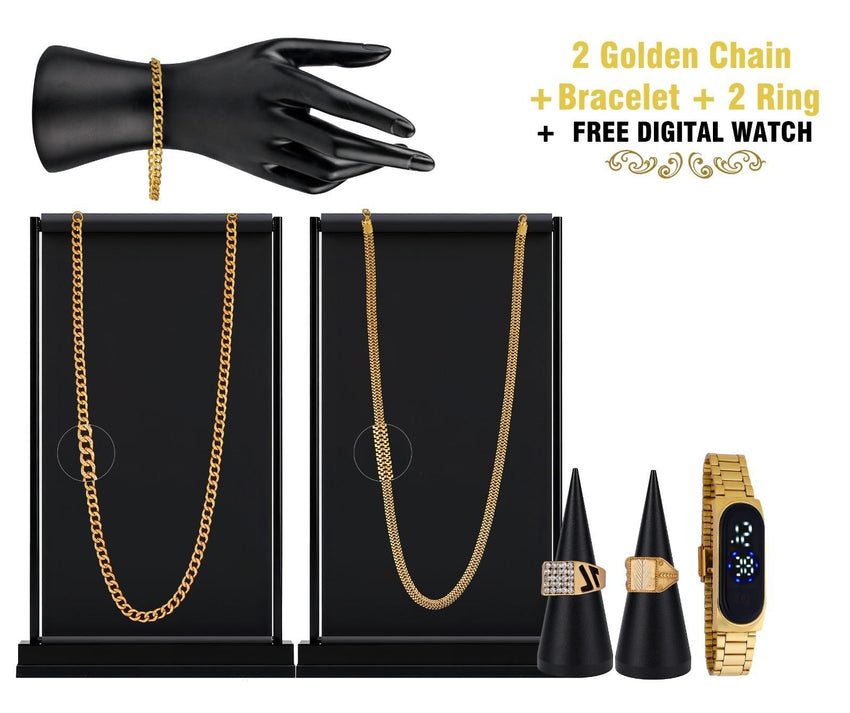 Combo of 2 Chain + 1 Bracelet + 2 Ring with 1 Free Digital Watch - Faydekasauda