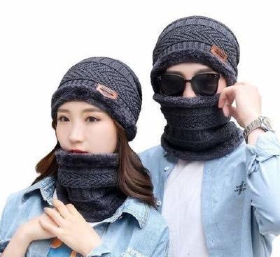 Unisex  Winter Knit Neck Warmer Scarf and Set Skull Cap for Men & Women Winter Cap Pack of 2 - Faydekasauda
