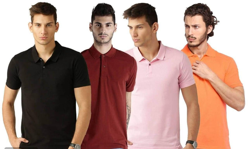 Cotton Blend Solid Half Sleeves Mens Polo Neck T-Shirt (Pack of 4) - Faydekasauda