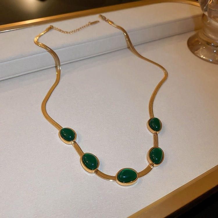 Oval Green Crystal Pendant Necklace Set With Bracelet - Faydekasauda