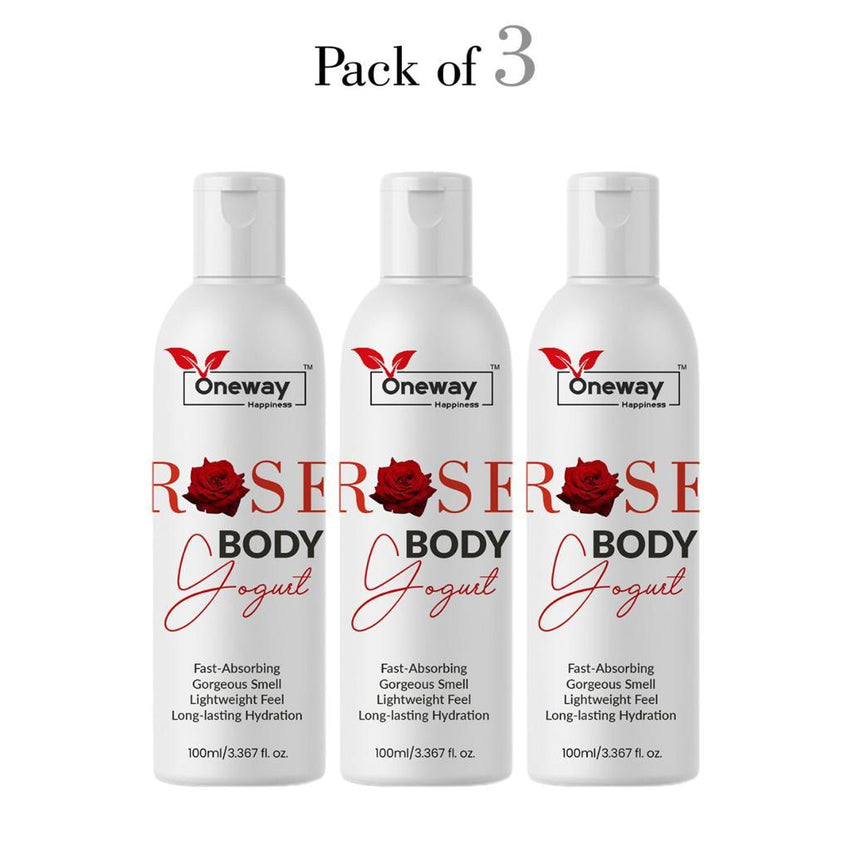 Oneway Happiness ROSE Body Yogurt for All Day Moisturization | Non-Greasy hydration| Use daily for Brighter, Softer Skin | Easy absorb formula | Suitable for all seasons 100GM ( Pack of 3 ) 300gm
