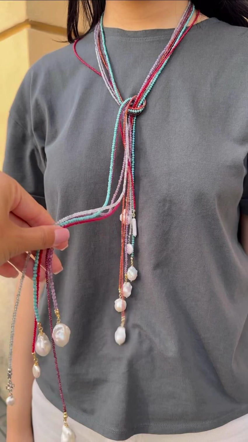 Long Luxurious self-tie labradorite Necklace (Pack of 2) - Faydekasauda