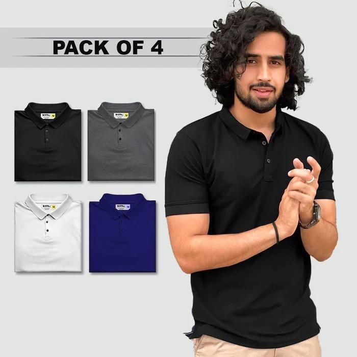 Poly Matte Solid Half Sleeves Mens Polo T-Shirt Pack Of 4 - Faydekasauda