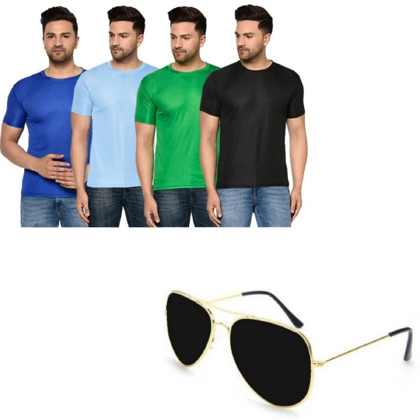 Men's Pack Of-4 Half Sleeves Round Neck T-shirt With Aviator Sunglass Combo - Faydekasauda