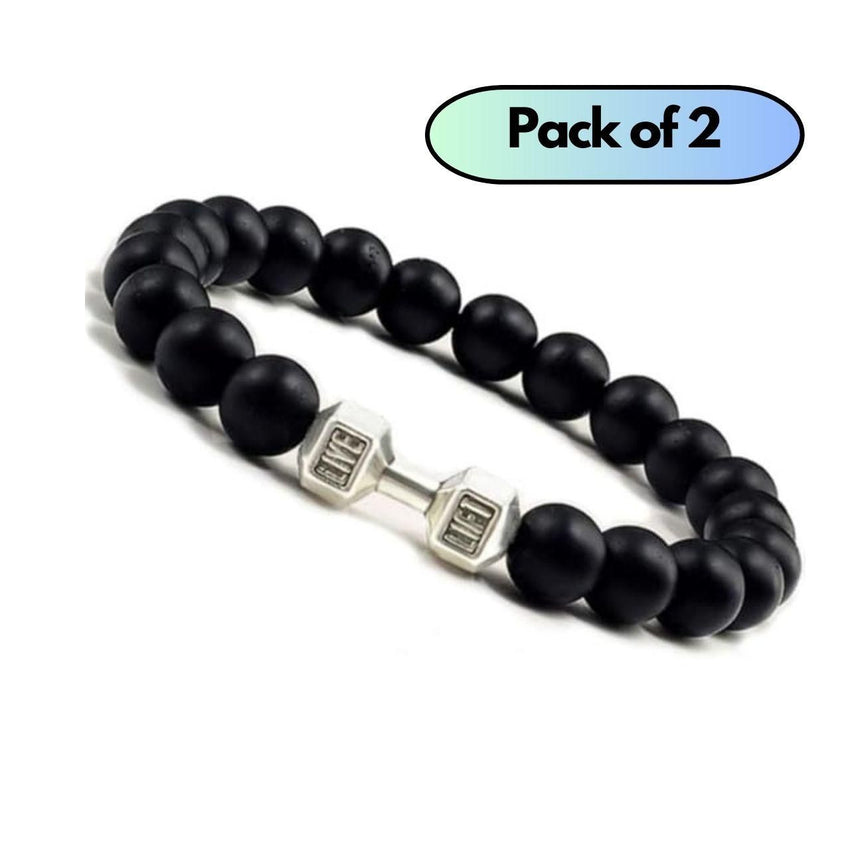 Black Matte Agate Onyx Beads Bracelet Pack of 2 - Faydekasauda