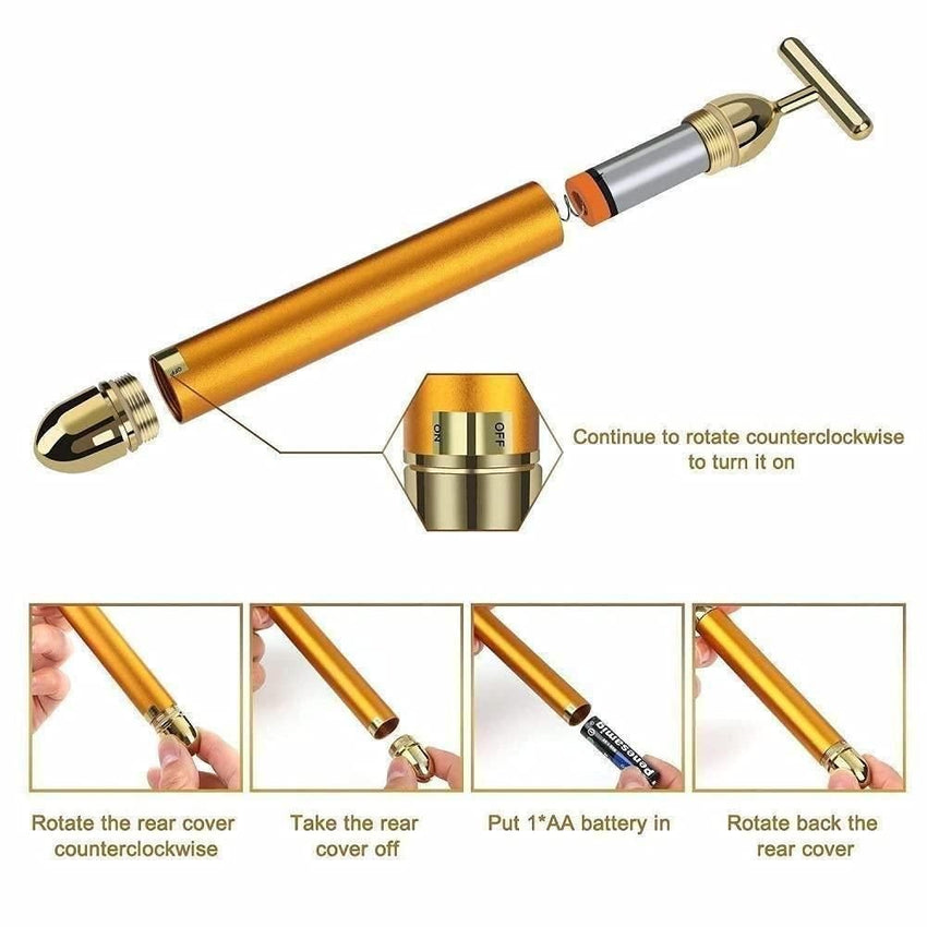   24K Gold Energy Beauty Bar Electric Facial Massage Roller - Faydekasauda 