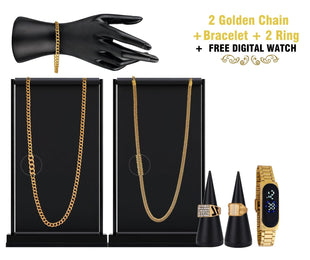   Combo of 2 Chain + 1 Bracelet + 2 Ring with 1 Free Digital Watch - Faydekasauda 