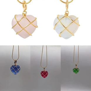 Fashion Metal Wrapped Love Heart Crystal Stone Pendant