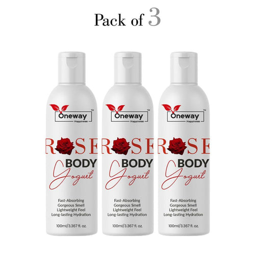 Oneway Happiness ROSE Body Yogurt for All Day Moisturization | Non-Greasy hydration| Use daily for Brighter, Softer Skin | Easy absorb formula | Suitable for all seasons 100GM ( Pack of 3 ) 300gm