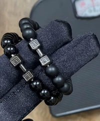   Black Matte Agate Onyx Beads Bracelet Pack of 2 - Faydekasauda 